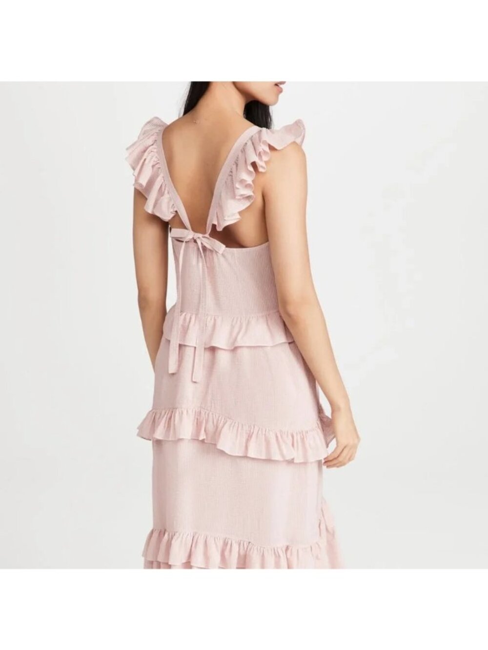 Misa Los Angeles Morrison Ruffle Tiered Maxi Dress Pink Stripe Candy Striper - Picture 2 of 12